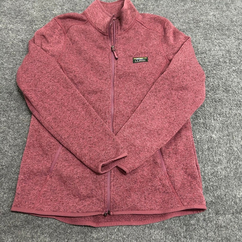 L.L. Bean Sweater Fleece Womens Size L Burgundy Full Zip Heathered Outdoor Coat